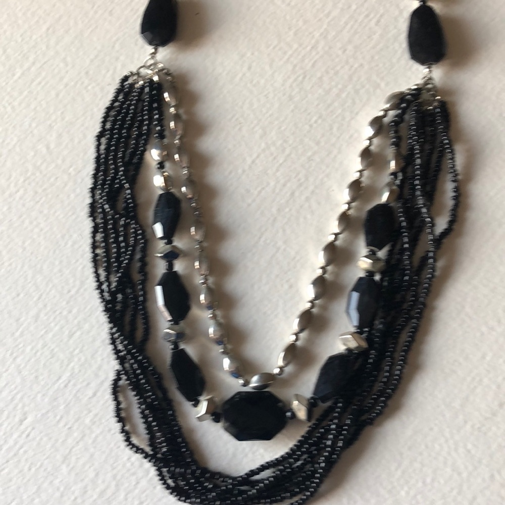 Beautiful 3 strand silver & black beaded necklace - Picture 3 of 5